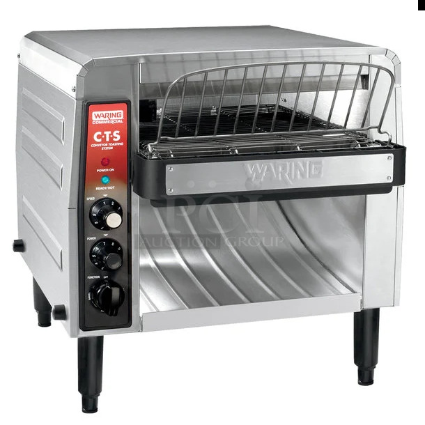 BRAND NEW SCRATCH AND DENT! Waring CTS1000B Stainless Steel Commercial Countertop Electric Powered Conveyor Toaster Oven. 208 Volts, 1 Phase. 