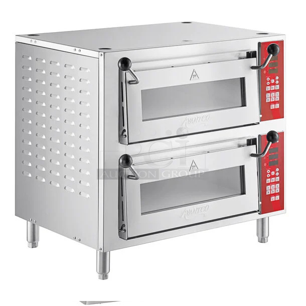 BRAND NEW SCRATCH AND DENT! Avantco 177DDPO18DDM Stainless Steel Commercial Countertop Double Deck Countertop Pizza / Bakery Oven with Two 18
