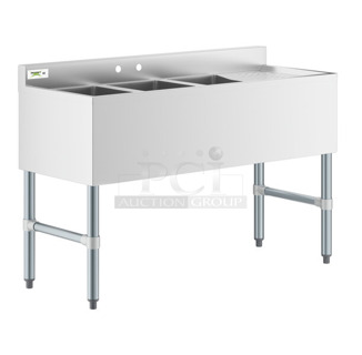 BRAND NEW SCRATCH AND DENT! Regency 600B3101413R Stainless Steel 3 Bowl Underbar Sink with Drainboard. Bays 10x14. Drain Boards 10x15