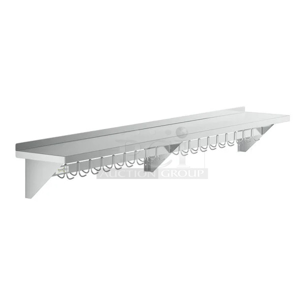 BRAND NEW SCRATCH AND DENT! Regency 600PS1596 15" x 96" Stainless Steel Wall Mounted Pot Rack with Shelf. May Be Missing Pieces.  - Image 1 of 3