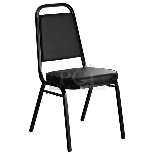 56 BRAND NEW SCRATCH AND DENT! Lancaster Table & Seating 164CHAIRBKBK Black Stackable Chair with 2" Padded Seat. 56 Times Your Bid!  - Image 1 of 7