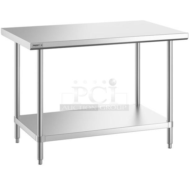 BRAND NEW SCRATCH AND DENT! Regency 600TSS3048S Spec Line 30" x 48" 14 Gauge Stainless Steel Commercial Work Table with Undershelf. May Be Missing Pieces.  - Image 1 of 3