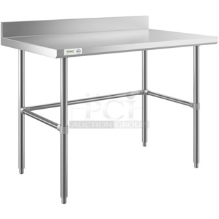 BRAND NEW SCRATCH AND DENT! Regency 600WT30X48BS 30" x 48" 16-Gauge 304 Stainless Steel Commercial Open Base Work Table with 4" Backsplash. May Be Missing Pieces. 