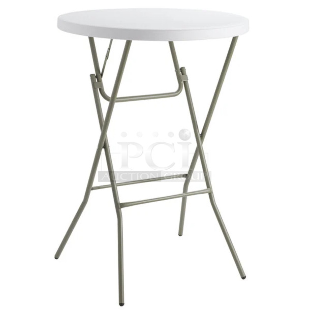 BRAND NEW SCRATCH AND DENT! Lancaster Table & Seating 384YCZ32RNDB 32" Round Granite White Heavy-Duty Blow Molded Bar Height Plastic Folding Table. May Be Missing Pieces.  - Image 1 of 3