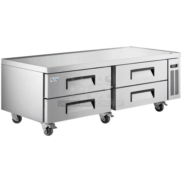 BRAND NEW SCRATCH AND DENT! 2024 Avantco 178CBE72HC Stainless Steel 72" 4 Drawer Refrigerated Chef Base. 115 Volts, 1 Phase. Tested and Powers On But Does Not Get Cold; Shows Error Code - Image 1 of 9