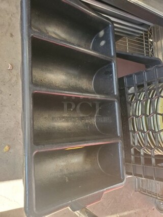 Black 4-Compartment Plastic Cutlery Box / Flatware Bin