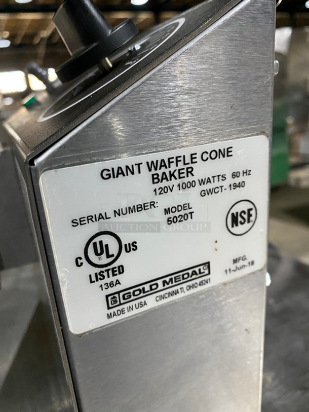Gold Metal Commercial Countertop Giant Waffle Cone Baker Press! All Stainless Steel! Model: 5020T SN: GWCT1940 120V 60HZ 1 Phase - Image 8 of 9