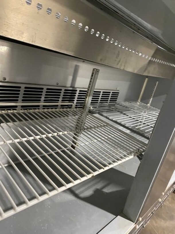 Beverage Air Commercial Refrigerated Mega Top Sandwich Prep Table! With 2 Door Storage Space Underneath! Poly Coated Racks! All Stainless Steel! On Casters! Model: SPE6016 SN: 10904853 115V 60HZ 1 Phase - Image 6 of 9