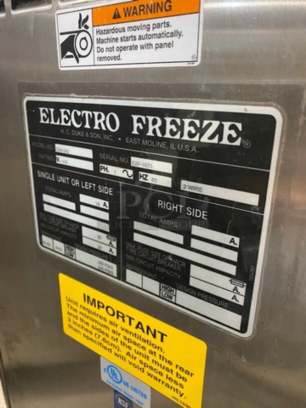 Electro Freeze Commercial Ice Cream/ Gelato Batch Freezer Machine! All Stainless Steel! Model: CS4242 SN: E2P1073 115V 60HZ 1 Phase - Image 5 of 10