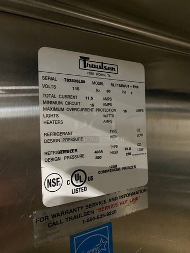 Traulsen Commercial Single Door Reach In Freezer! All Stainless Steel! On Legs! Model: RLT132WUTFHS SN: T02633L08! 115V 60HZ 1 Phase! - Image 7 of 9