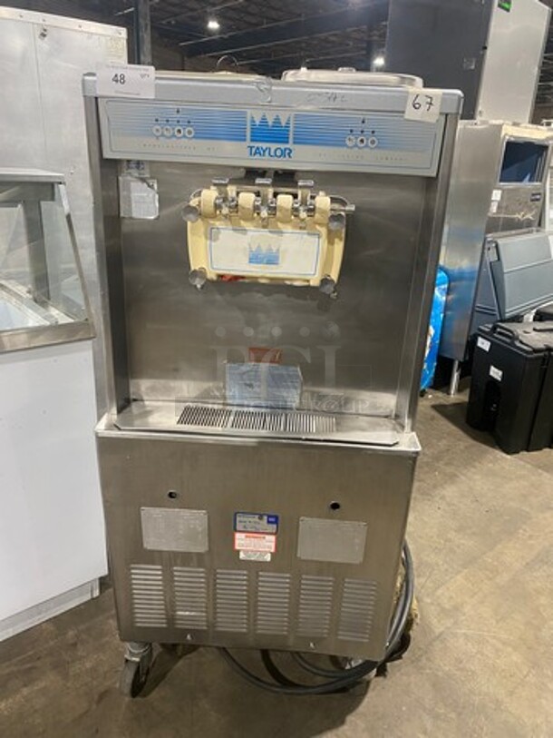 Taylor Commercial Floor Style 2 Flavor Soft Serve Ice Cream Machine! All Stainless Steel! On Casters! Model: Y75433 SN: J2076476 208/230V 60HZ 3 Phase