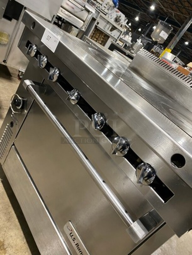 US Range Commercial Natural Gas Powered French Top/ Hot Plate Stove! With Oven Underneath! All Stainless Steel! On Casters! Model: C83611 - Image 7 of 10