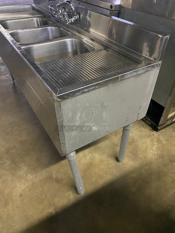 Commercial 3 Bay Sink! With Dual Drainboard, Faucet And Handles! All Stainless Steel! On Legs! - Image 2 of 9