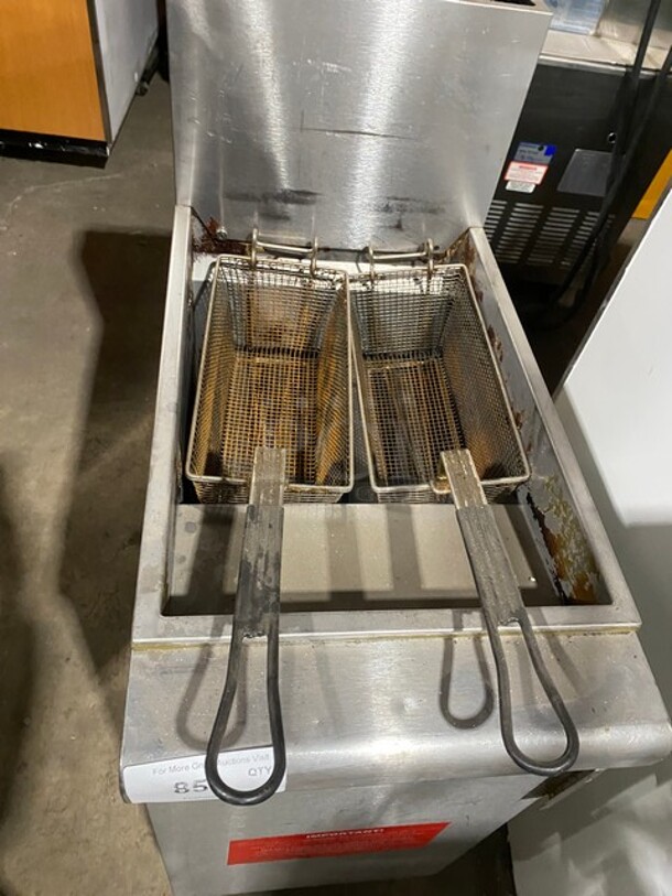 Commercial Natural Gas Powered Deep Fat Fryer! With Metal Frying Baskets! All Stainless Steel! On Legs! - Image 5 of 7