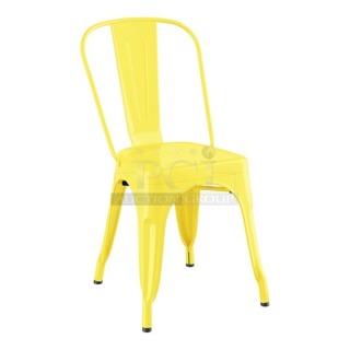 BRAND NEW SCRATCH & DENT! Lancaster Table & Seating 164CMCAFEYEL Alloy Series Citrine Yellow Outdoor Cafe Chair. Not assembled. 17-1/2 x 17 1/2 x 33-1/8. 4x Your Bid