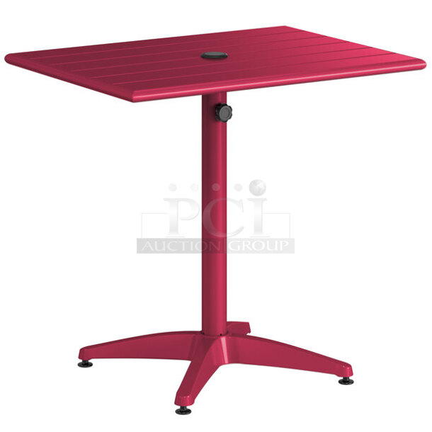 BRAND NEW IN BOX! Lancaster Table & Seating 427CAU2432SG 24" x 32" Sangria Powder-Coated Aluminum Dining Height Outdoor Table with Umbrella Hole. Stock Picture Used as Gallery. - Image 1 of 6