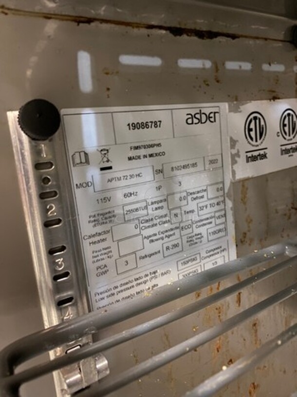 LATE MODEL! 2022 Asber Commercial Refrigerated Sandwich Prep Table! With Commercial Cutting Board! With 3 Door Underneath Storage Space! All Stainless Steel! On Casters! WORKING WHEN REMOVED! Model: APTM7230HC SN: 8102495185 115V 60HZ 1 Phase - Image 7 of 9