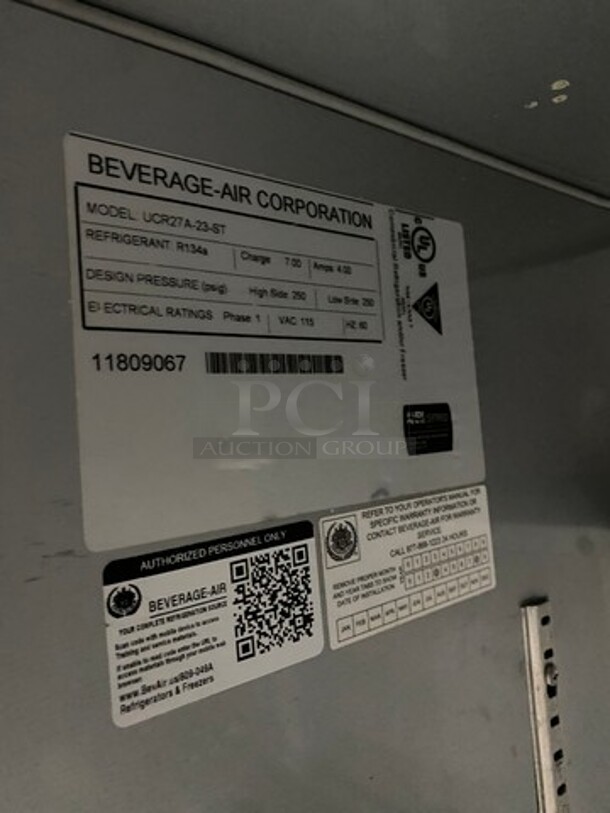 Beverage Air Commercial Single Door Undercounter Cooler! With Poly Coated Racks! Stainless Steel! On Casters! Model: UCR27A23ST SN: 11809067 115V 60HZ 1 Phase - Image 6 of 7