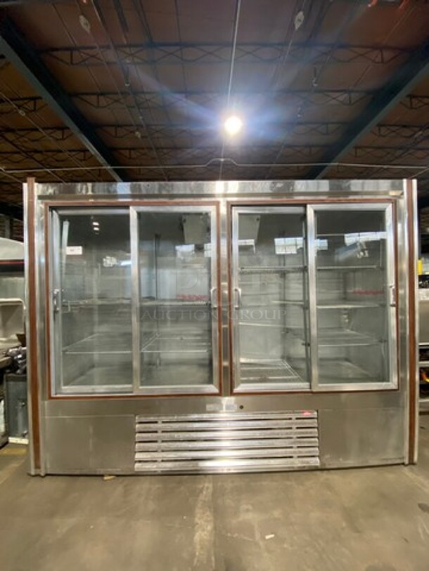 COOL! World Commercial 4 Door Reach In Cooler Merchandiser! With View Through Doors! Poly Coated Racks! All Stainless Steel Body! Model: RW100SC 115V 60HZ 1 Phase
