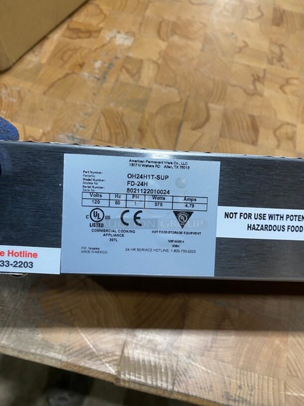 NEW! APW Wyott High Wattage Calrod Strip Warmer With Toggle Controls! MODEL FD24H SN:8021122010024 120V 1PH! Working!  - Image 7 of 9