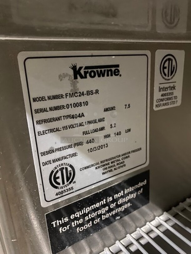 Krowne Commercial Undercounter Glass Chiller! All Stainless Steel! Model: FMC24BSR SN: 0100810 115V 60HZ 1 Phase - Image 6 of 7
