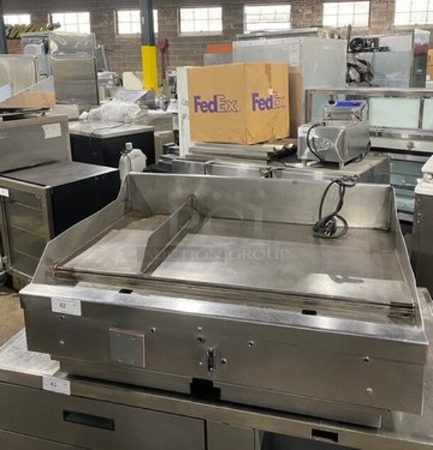 Woodstone Commercial Countertop Natural Gas Powered Flat Griddle! With Split Top! With Back & Side Splashes! All Stainless Steel! On Legs! - Image 1 of 10