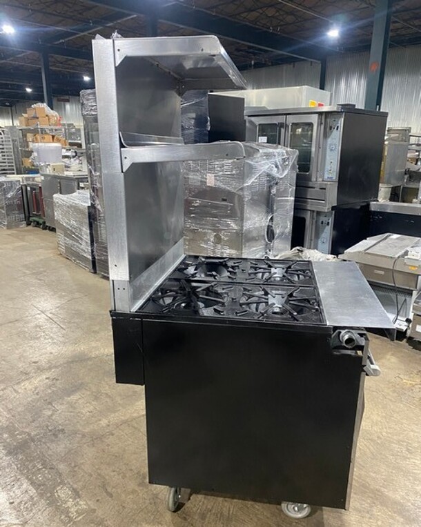 Vulcan Commercial Natural Gas Powered 4 Burner Stove! With Raised Back Splash Double shelf! With Oven Underneath! All Stainless Steel! On Casters! Model: GH45 SN: 4813044120 - Image 2 of 11