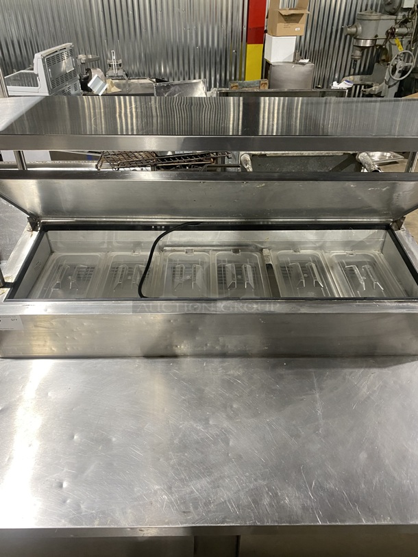 Leader All Stainless Steel Commercial Pizza Prep Table w/ 2 Tier Double Overhead Shelf!  On Commercial Casters! Working When Removed! - Image 5 of 8