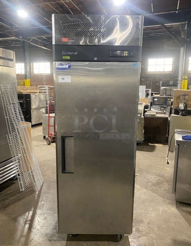 Turbo Air Commercial Single Door Reach In Refrigerator! With Poly Coated Racks! All Stainless Steel! On Casters! Model: M3R241 115V  - Image 1 of 9