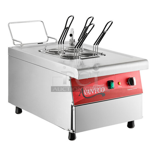 BRAND NEW IN BOX! Avantco 177PC201 Stainless Steel Commercial Countertop Electric Powered Pasta Cooker. 208/240 Volts, 1 Phase. - Image 1 of 4