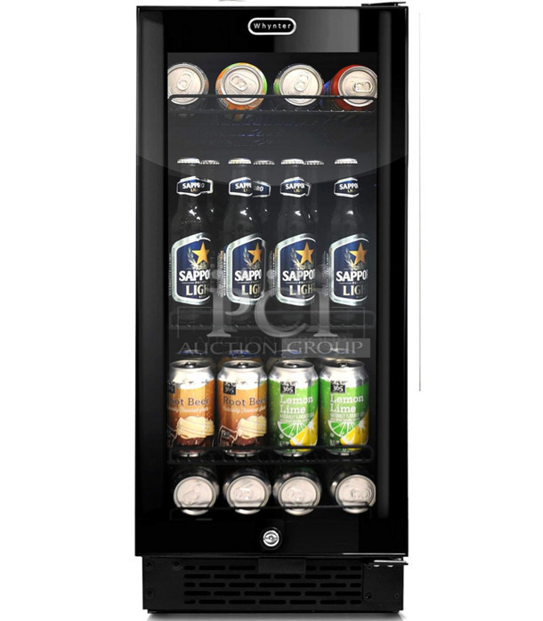 BRAND NEW SCRATCH AND DENT! Whynter BBR-801BG Metal 80 Can Built In Black Glass Beverage Cooler Merchandiser. 115 Volts, 1 Phase. Tested and Working! - Image 1 of 6