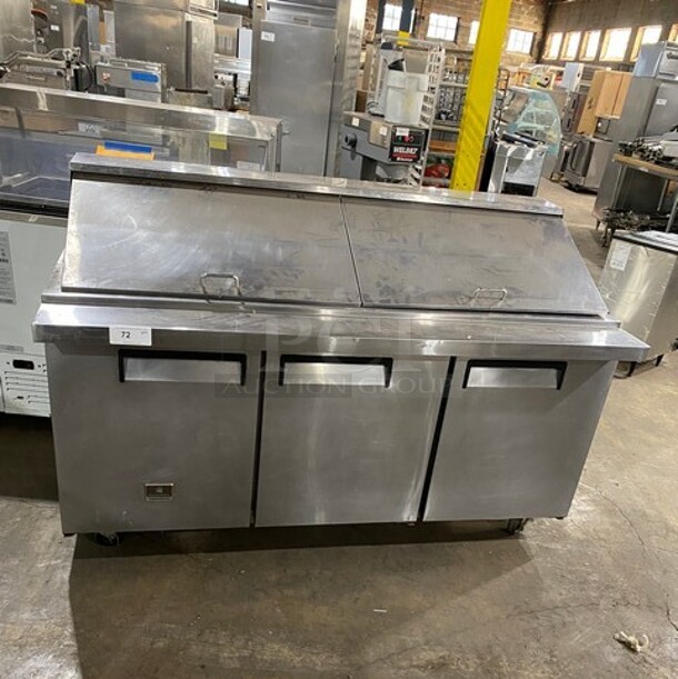 NICE! Kelvinator Stainless Steel Commercial Mega Top Sandwich Prep Table! With 3 Doors Storage Space Underneath! On Casters! MODEL KCMT70.30HC  115V 