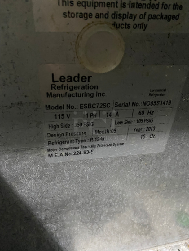 Leader Commercial 3 Door Beer Cooler! Solid Stainless Steel! Model: ESBC72SC SN: NO05S1419 115V 60HZ 1 Phase - Image 8 of 9