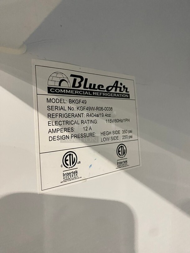 Blue Air Commercial 2 Door Reach In Freezer Merchandiser! With View Through Doors! With Poly Coated Racks! Model BKGF49 Serial KGF49WR060038! 115V 1Phase! - Image 8 of 9