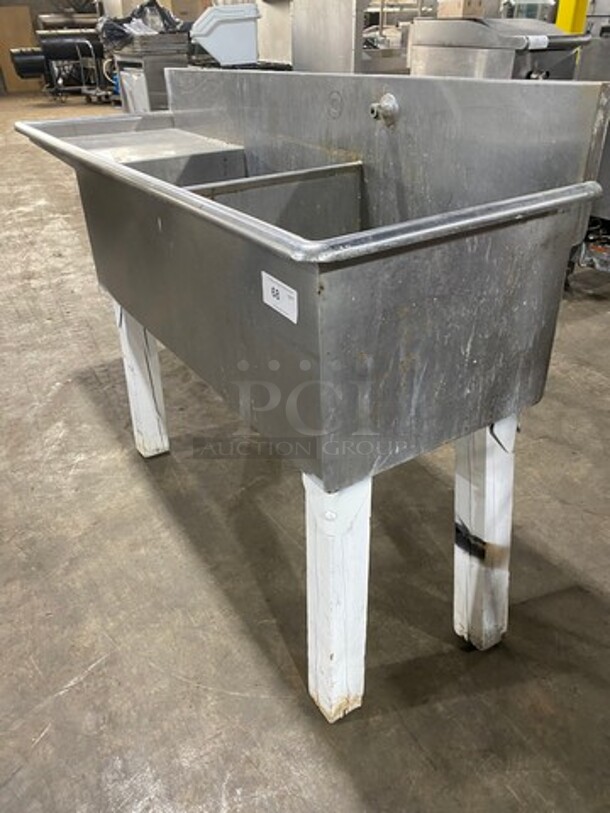 Commercial 2 Compartment Dish Washing Sink! With Single Side Drain Board! With Back Splash! All Stainless Steel! On Legs! - Image 2 of 6