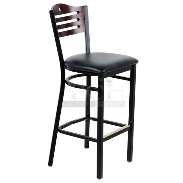 BRAND NEW SCRATCH & DENT! Lancaster Table & Seating 164BBSTRONFR Black Bar Height Mahogany Chair. Frame only. 10x Your Bid - Image 1 of 5