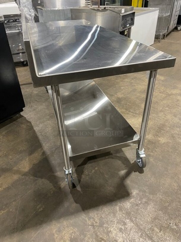 NEW! Emi Solid Stainless Steel Work Top/ Prep Table! With Back Splash! HEAVY GAGE!  With Storage Space Underneath! On Casters! - Image 2 of 8