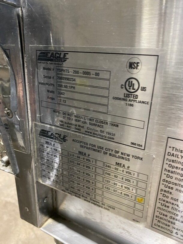 Eagle Commercial Electric Powered 5 Well Steam Table! With Storage Space Underneath! All Stainless Steel! On Casters! Model: YSPHT5 SN: 2008990234 208V 60HZ 1 Phase - Image 7 of 8