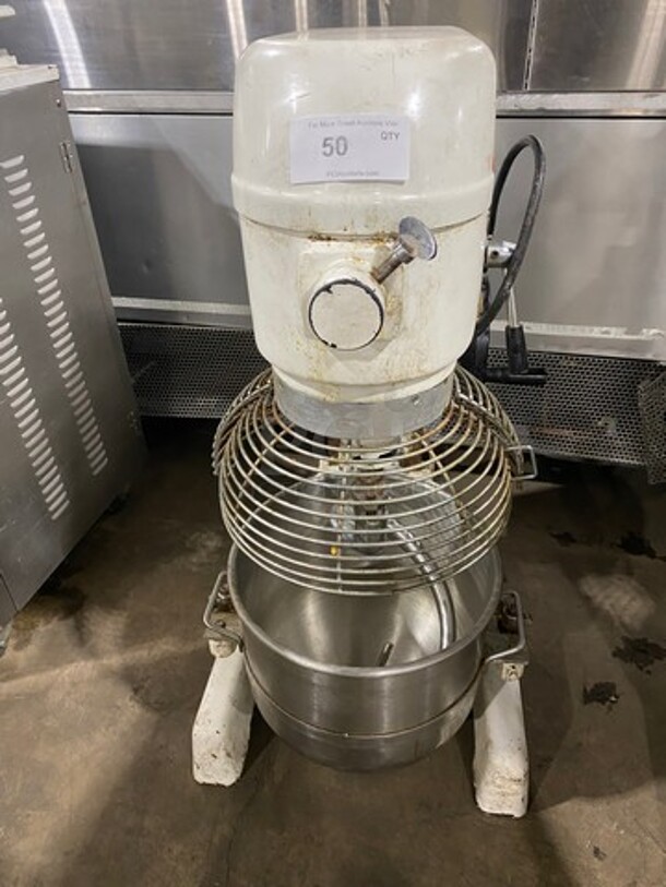 Eurodib Commercial Floor Style 30 QT Planetary Mixer! With Mixing Bowl And Guard! With Spiral Hook Attachment! WORKING WHEN REMOVED! Model: M30A 120V