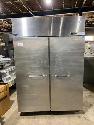Norlake Commercial 2 Door Reach In Cooler! With Poly Coated Racks! All Stainless Steel! On Casters! WORKING WHEN REMOVED! Model: NR522SSS SN: 11090413 115V 60HZ 1 Phase