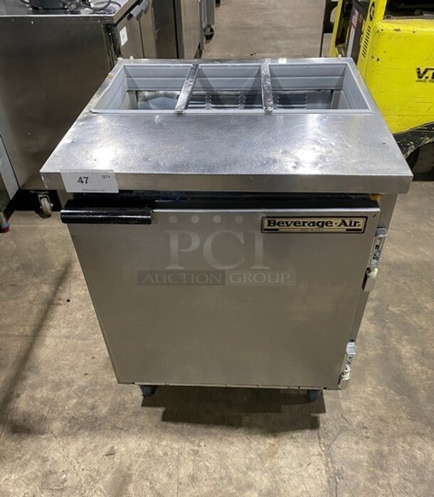 Beverage Air Commercial Refrigerated Sandwich Prep Table! With Single Door Underneath Storage Space! All Stainless Steel! On Legs! Model: SUR27 SN: 4405618 115V 60HZ 1 Phase - Image 1 of 8