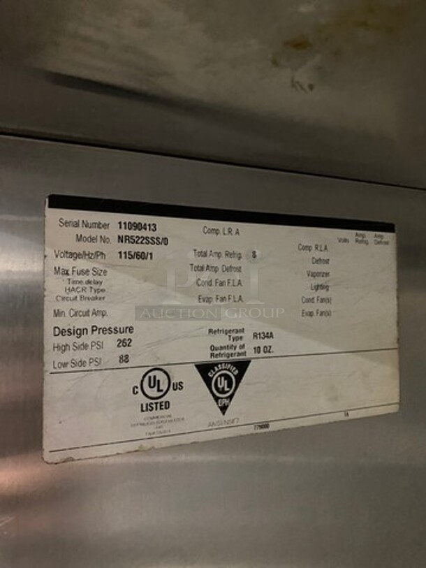 Norlake Commercial 2 Door Reach In Cooler! With Poly Coated Racks! All Stainless Steel! On Casters! WORKING WHEN REMOVED! Model: NR522SSS SN: 11090413 115V 60HZ 1 Phase - Image 7 of 9