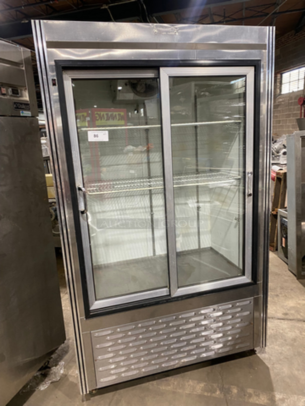 FAB! S & V Commercial Reach In Cooler Merchandiser! With 2 View Through Sliding Doors! With Poly Coated Racks! All Stainless Steel! On Casters! Model: LD48 SN: H0797051 115V 60HZ 1 Phase