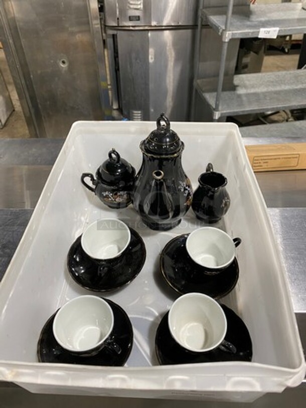 CUTE! ALL ONE MONEY! Complete Tea Set! Includes, Tea Pot With Lid, Sugar Bowl With Lid, Creamer Pitcher, 4 Teacups With Saucers! - Image 2 of 12