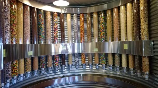 One AWESOME SILO Display With Dry Food/Candy Dispensers. Assembly Required.  - Image 1 of 1