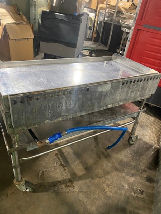 Vulcan Stainless Steel Commercial Natural Gas Powered Mirror Shine Flat Top Griddle! With Back & Side Splashes! On Equipment Stand! On Casters! - Image 3 of 11