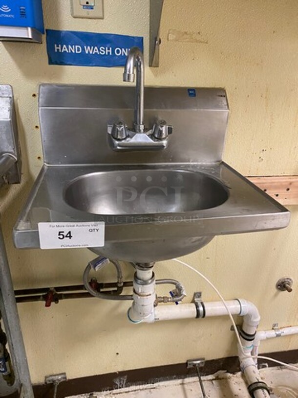 Commercial Stainless Steel Hand Sink! With Back Splash! With Faucet And Handles! - Image 1 of 7
