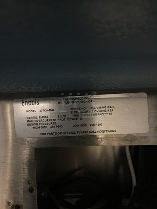 Delfield Enodis Commercial Single Door Lowboy/Worktop Cooler! All Stainless Steel! On Casters! Model: 407CADHL SN: 0507036102124T 115V 60HZ 1 Phase - Image 7 of 9