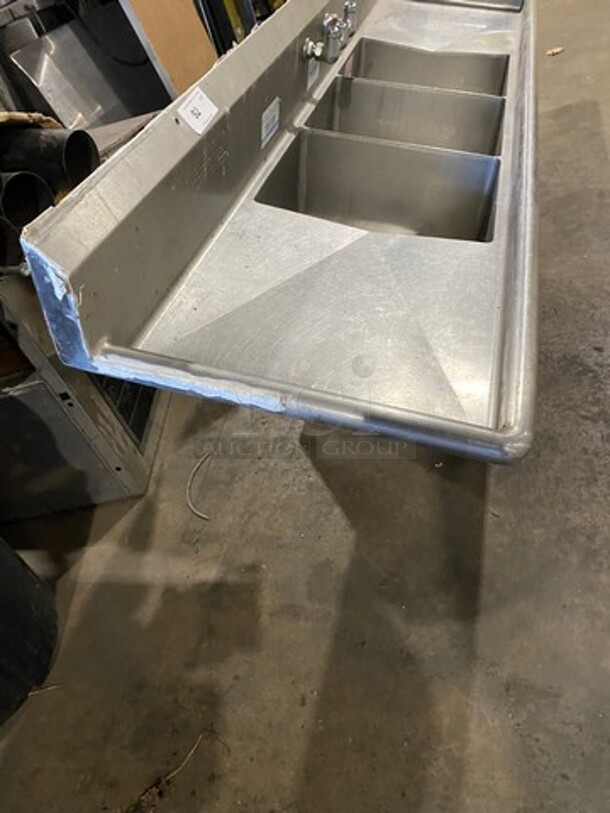 Commercial 3 Compartment Dish Washing Sink! With Dual Side Drain Board! With Back Splash! With Handles! All Stainless Steel! - Image 2 of 8