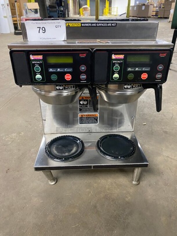 Bunn Commercial Countertop Dual Coffee Brewing Machine! With 4 Coffee Pot Warming Stations! All Stainless Steel! On Small Legs! Model: AXIOM2/2TWIN SN: AXTN025775 120/208/240V 60HZ 1 Phase